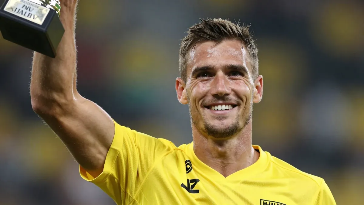 Mjallby AIF received a trophy after their home match against BK Häcken in Allsvenskan, a game reported by Reuters Connect