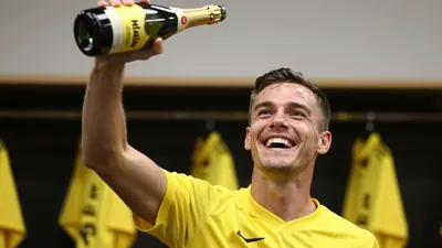 A licensable SIPA USA photo captures Mjallby's dressing room celebration after securing the 2025 Swedish championship...